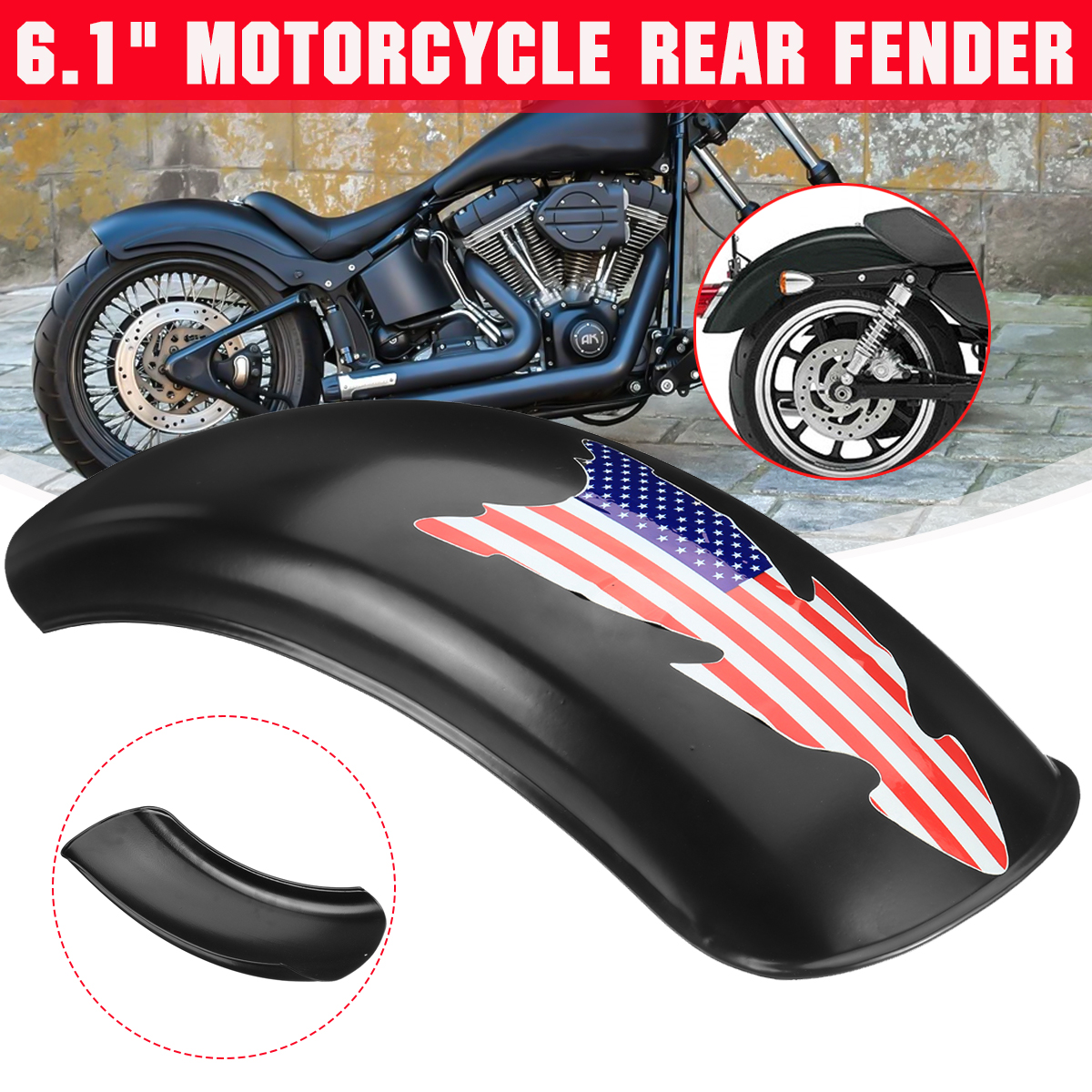 6.1 Inch Motorcycle Rear Fender Flat Mudguard Trailer Stainless Steel for Bobber Short Style