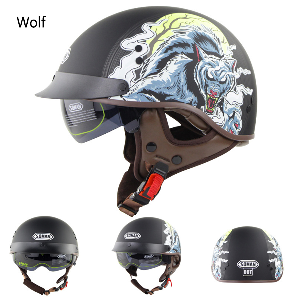 SOMAN SM202 Vintage Retro Half Face Motorcycle Helmet Electric Scooter Riding Cruise Safety Helmets with Inner Sun Visor - Auto GoShop