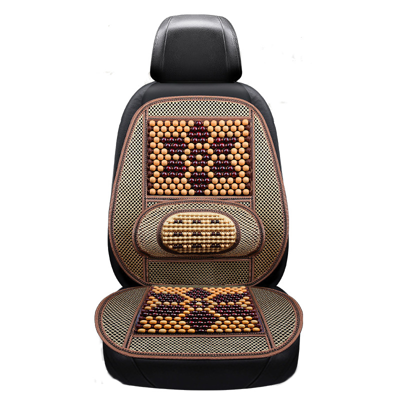 Car Summer Massage Cool Cushion Seat Cover Breathable Wooden Beads Monolithic Backrest for Auto Interior Supplies - Auto GoShop