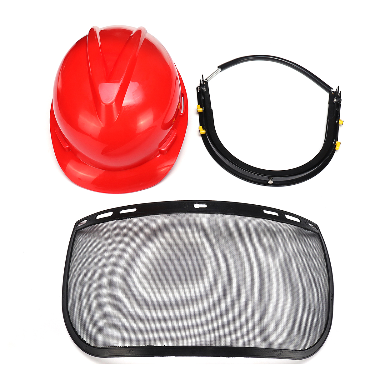 Red Safety Helmet Full Face Mask Chainsaw Brushcutte Mesh for Lawn Mower Trimmer Brush Cutter