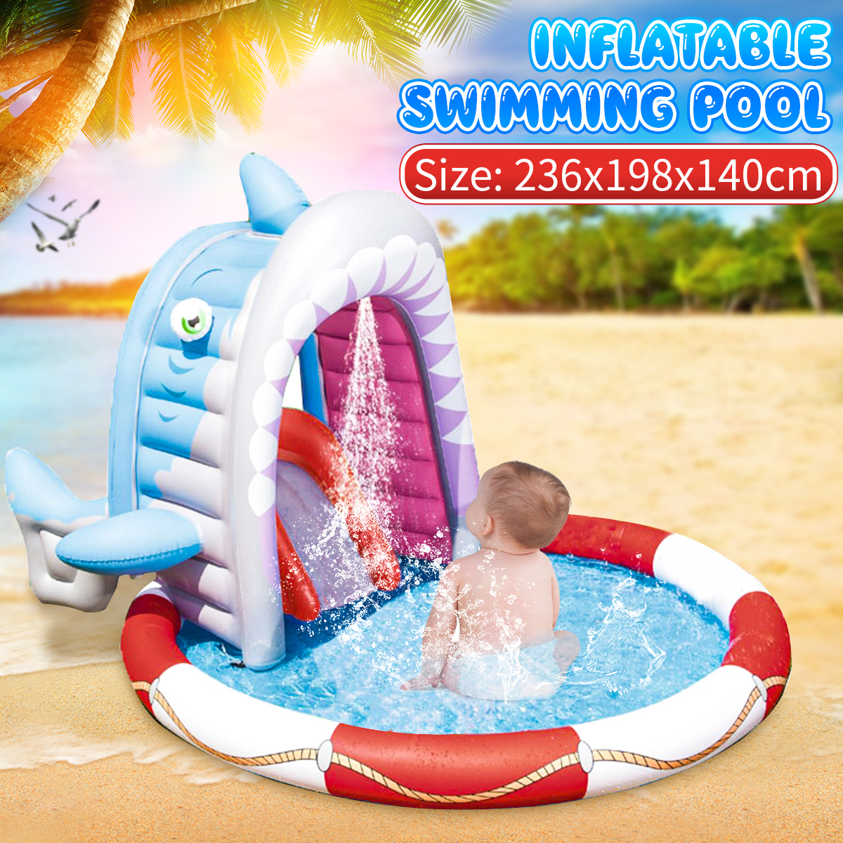 Inflatable Swimming Pool Play Center Slide Sprayer Baby Kids Swim 236X198X140Cm - Auto GoShop