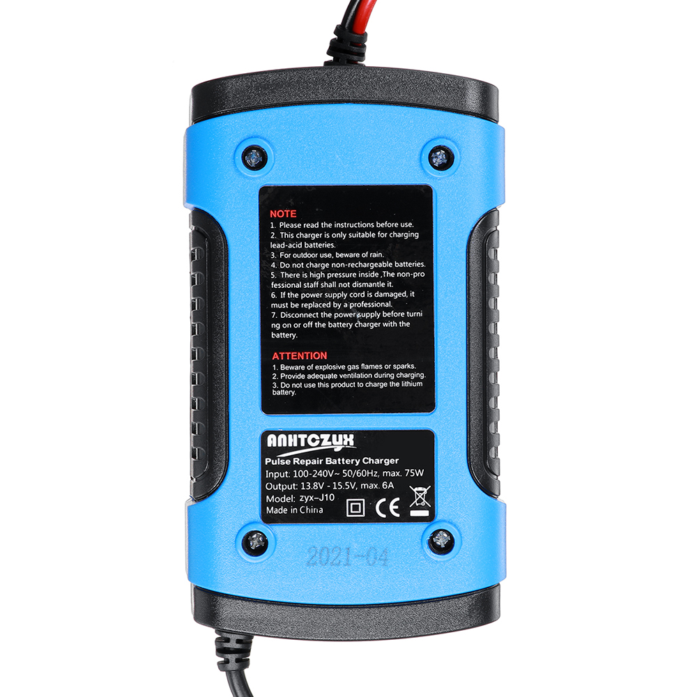 12V 6A Blue Pulse Repair LCD Battery Charger for Car Motorcycle Lead Acid Battery Agm Gel Wet