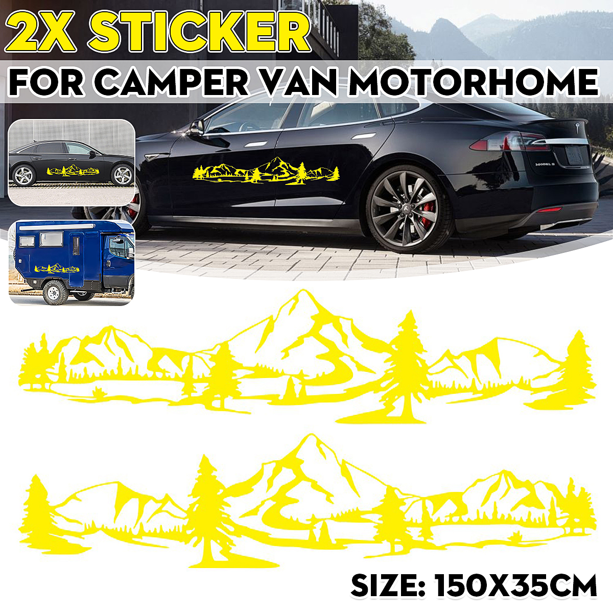 2PCS Side Body Stickers Decal Mountain Forest for Camper Van Motorhome off Road Car - Auto GoShop