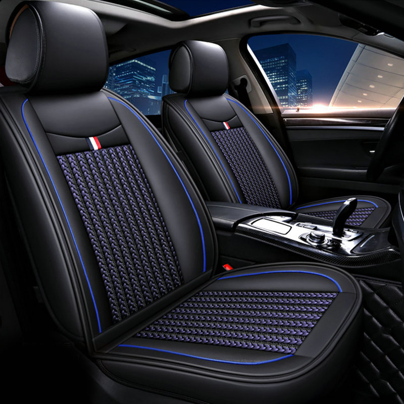 Universal Full Car Seat Cover Mat Ice Silk Cooling PU Leather Breathable Cushion Pad - Auto GoShop