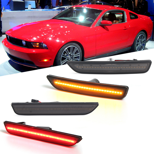 Front/Rear LED Side Marker Lights Turn Signals Lamps Smoked Pair for Ford Mustang 2010-2014