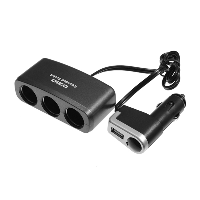 EF31 Car Cigarette Lighter 3 Socket Splitter with USB Interfaced Charger Adapter for Iphone Ipad