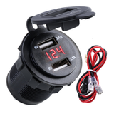 4.2A Waterproof Car 2 Port Dual USB Charger Socket Power Outlet with Voltmeter LED Light for 12-24V Car Boat Marine ATV Motorcycle
