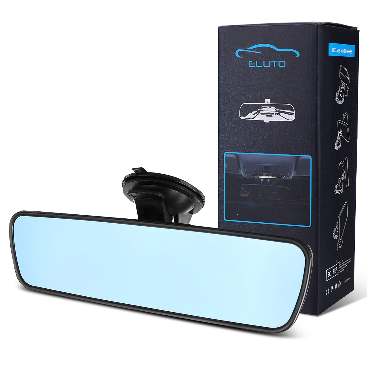 ELUTO Anti-Glare Rear View Mirror Universal Interior Rearview Mirror with Suction Cup for Car Truck SUV 9.5'' (240Mm)