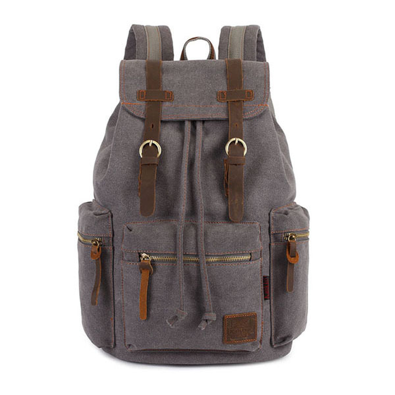 KAUKKO Canvas Genuine Leather Outdoor Big Capacity Shoulders Bag Backpack
