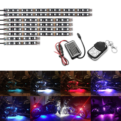 AMBOTHER 8Pcs Motorcycle LED Light Kits Strips DC 12-Volt Waterproof RGB Multi-Color Underglow Neon Ground Effect Atmosphere Lights with Remote and Adhesives Clips