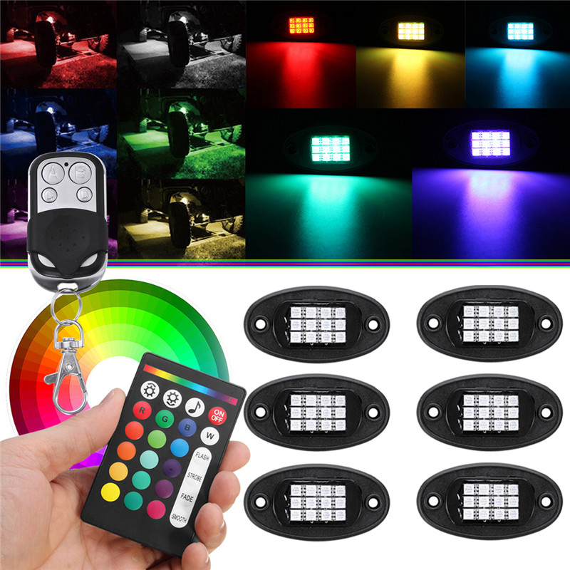 6Pcs Universal Colorful RGB LED Car Rock Lights RF Dual Remote Control 5050 72 Led Waterproof IP68 Energy-Saving Ambient Lamp Car SUV Pickup - Auto GoShop