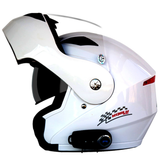 Waterproof Motorcycle Full Face Helmet with Bluetooth Music FM Double Visors Removable - Auto GoShop