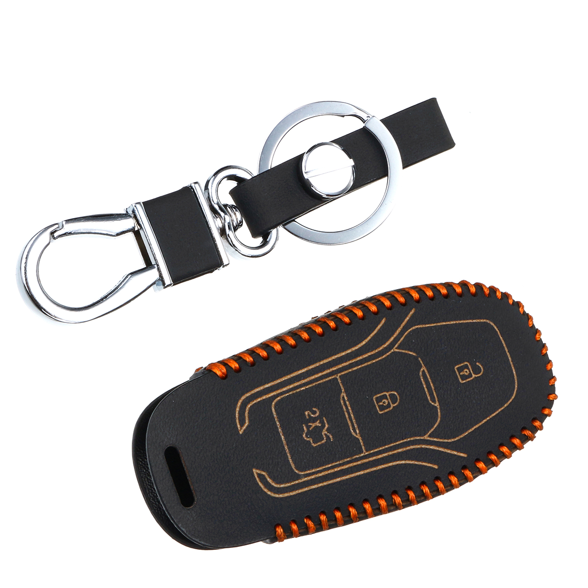 PU Leather Remote Smart Car Key Case+Chain for Ford Mondeo Mustang Fusion 2015