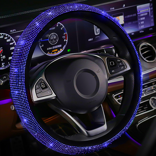 Universal Car Steering Wheel Cover Sparkle Luxury Bling Bling Fashion Diamond Blue Car Accessories Decor - Auto GoShop