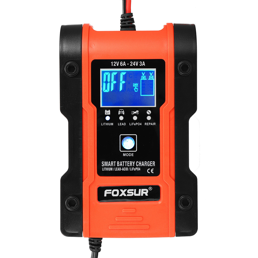 FOXSUR 3 in 1 12V 24V Touch Screen LCD Pulse Repair Battery Charger Motorcycle Car Automatic Intelligent for Lithium Battery Lead-Acid Agm Gel Wet Lifepo4 Batteries