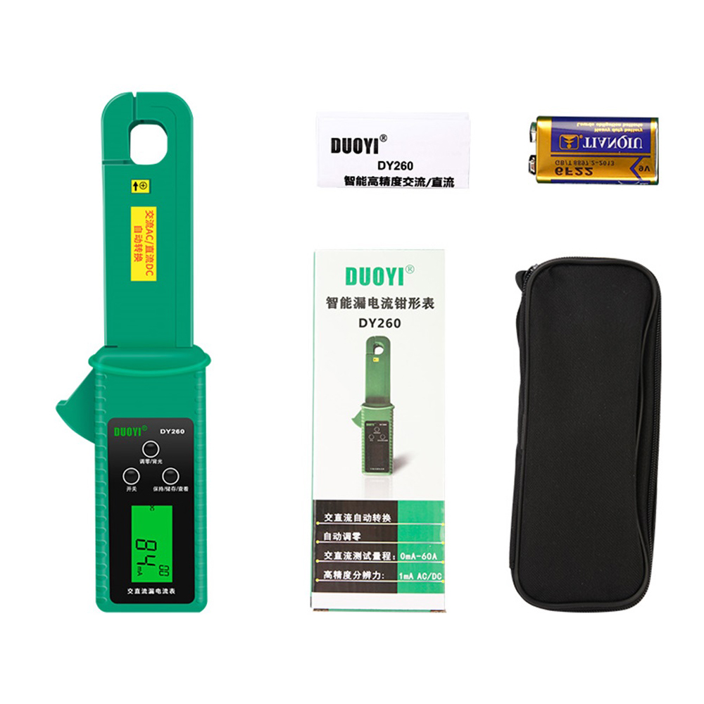DUOYI DY260 Car Leakage / Dark Current Clamp Meter AC DC Current Voltage Ampere Tester LCD Digital Display Multimeter Electrician Tool
