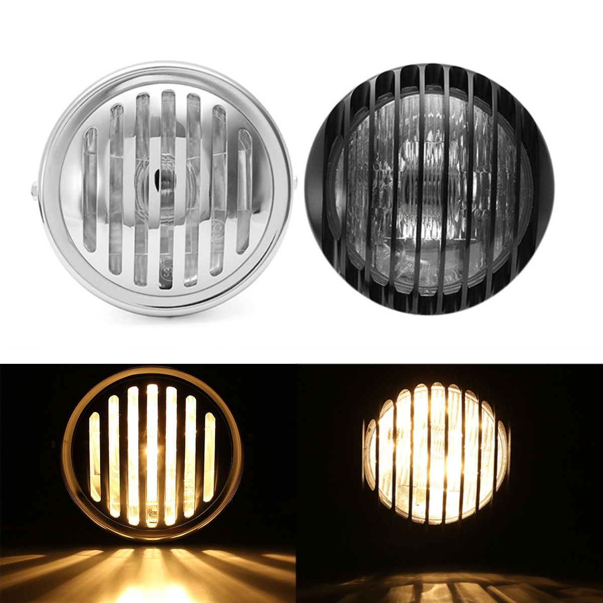 6.5Inch Motorcycle Headlight Retro Grill Guard Metal for Harley Chopper Cafe Racer