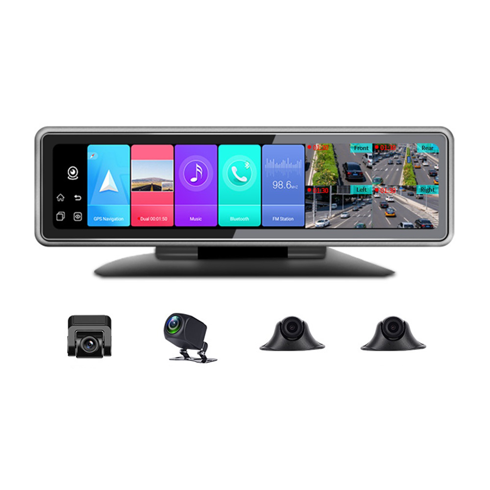 T88 12Inch 4Chs 4G Android 9.0 Streaming Media 4 Cams Car DVR 360 Degree Panoramic HD Driving Recorder Dash Cam Android Navigation ADAS Wifi GPS Vehicle Blackbox - Auto GoShop