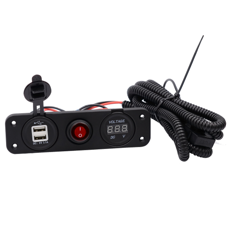 12V-24V 3.1A 22W Dual USB Charger Volt Meter Waterproof LED Switch Panel for Marine Car Boat Motorcycle