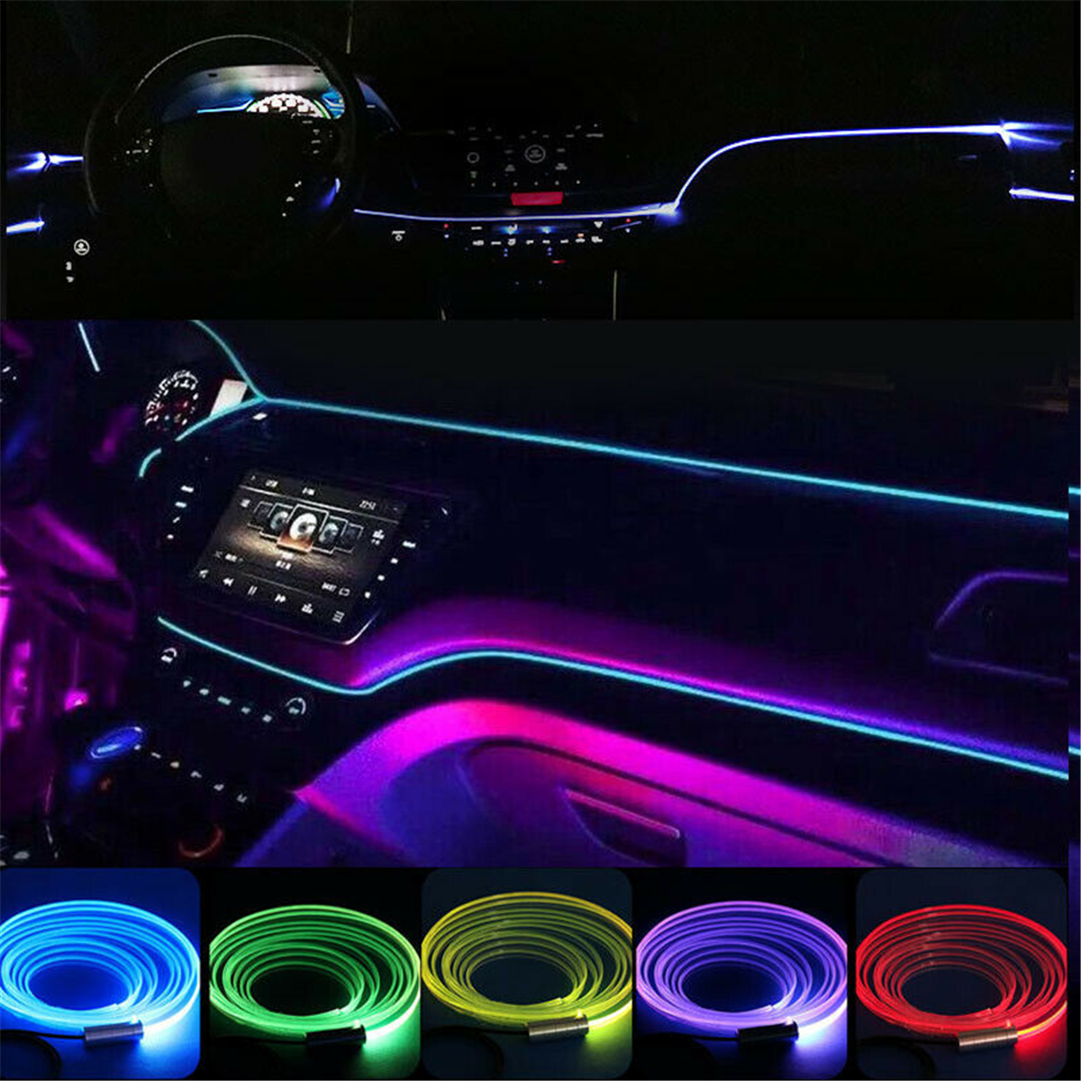 Car RGB LED Interior Colorful Atmospher Light Strip 360 Degree Adjusting Support APP Control - Auto GoShop