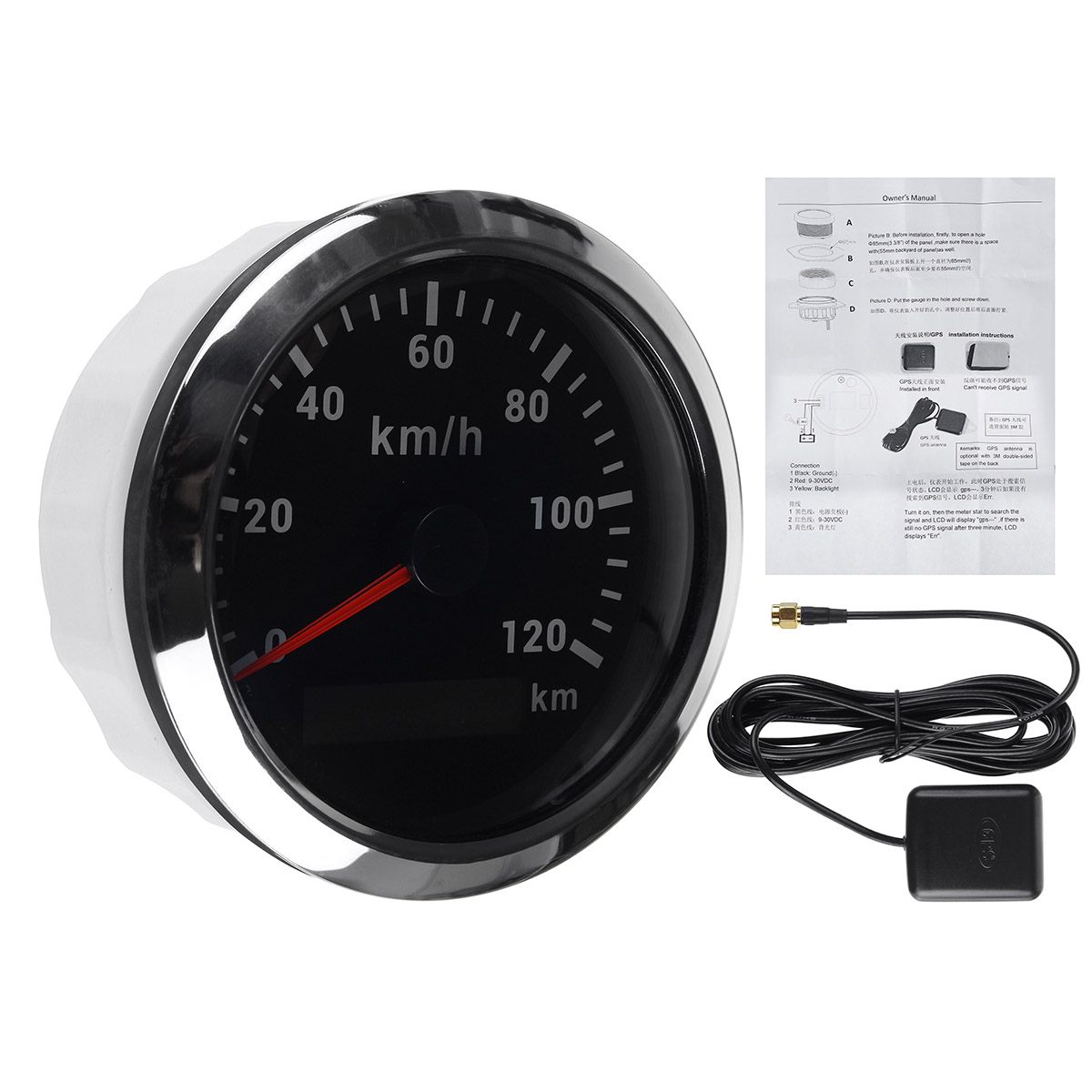 85Mm 9-32V 120/200 KM/H GPS Speedometer Gauge with Red Backlight with GPS Antenna for Car Truck Boat Motor Auto