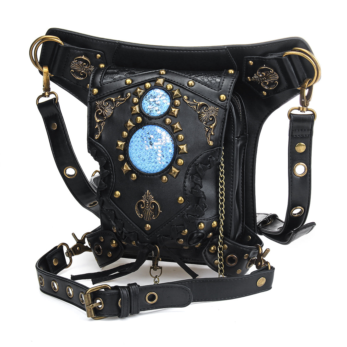 Dark Slate Gray Motorcycle Steampunk Waist Bag PU Leather Handbag Shoulder Gothic Retro Victorian Style