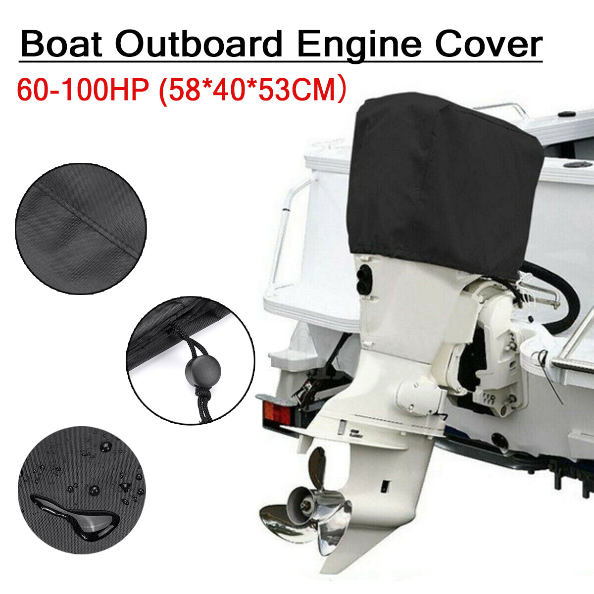 Beige 210D Oxford Waterproof Full Outboard Motor Engine Boat Cover Black 15HP/15-30HP/30-60HP/60-100HP/100-150HP/175-250HP