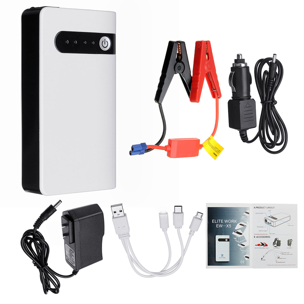 11000mAh 12V Portable Car Jump Starter Emergency Battery Booster Powerbank Waterproof with LED Flashlight 3-In-1 USB Port - Auto GoShop