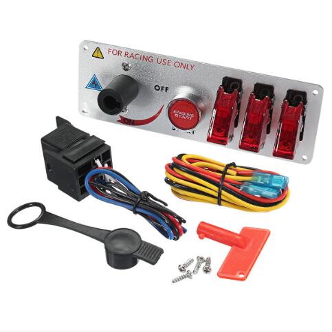 Dark Red Car Auto Racing LED Toggle Ignition Switch Panel Engine Start Push Btns Set Kit