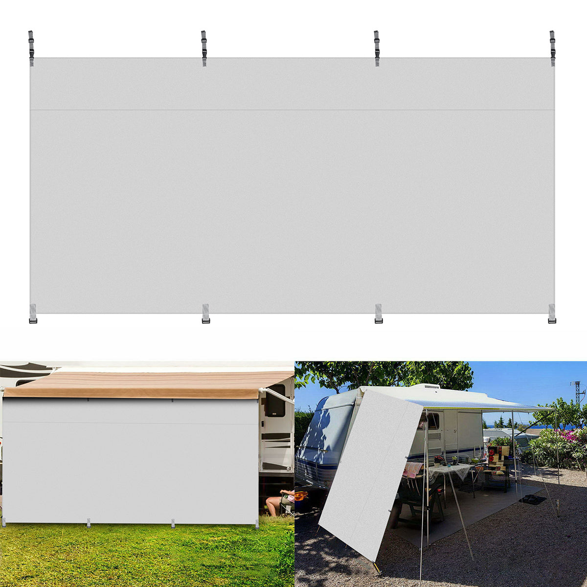 Light Gray Caravan Sun Shade Wall Side Visor UV-Anti Privacy Zone Screens Roll Out Awning
