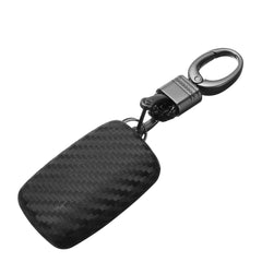 Dark Slate Gray Carbon Fiber Car Remote Key Fob Chain Ring Case Cover For Land Rover Jaguar
