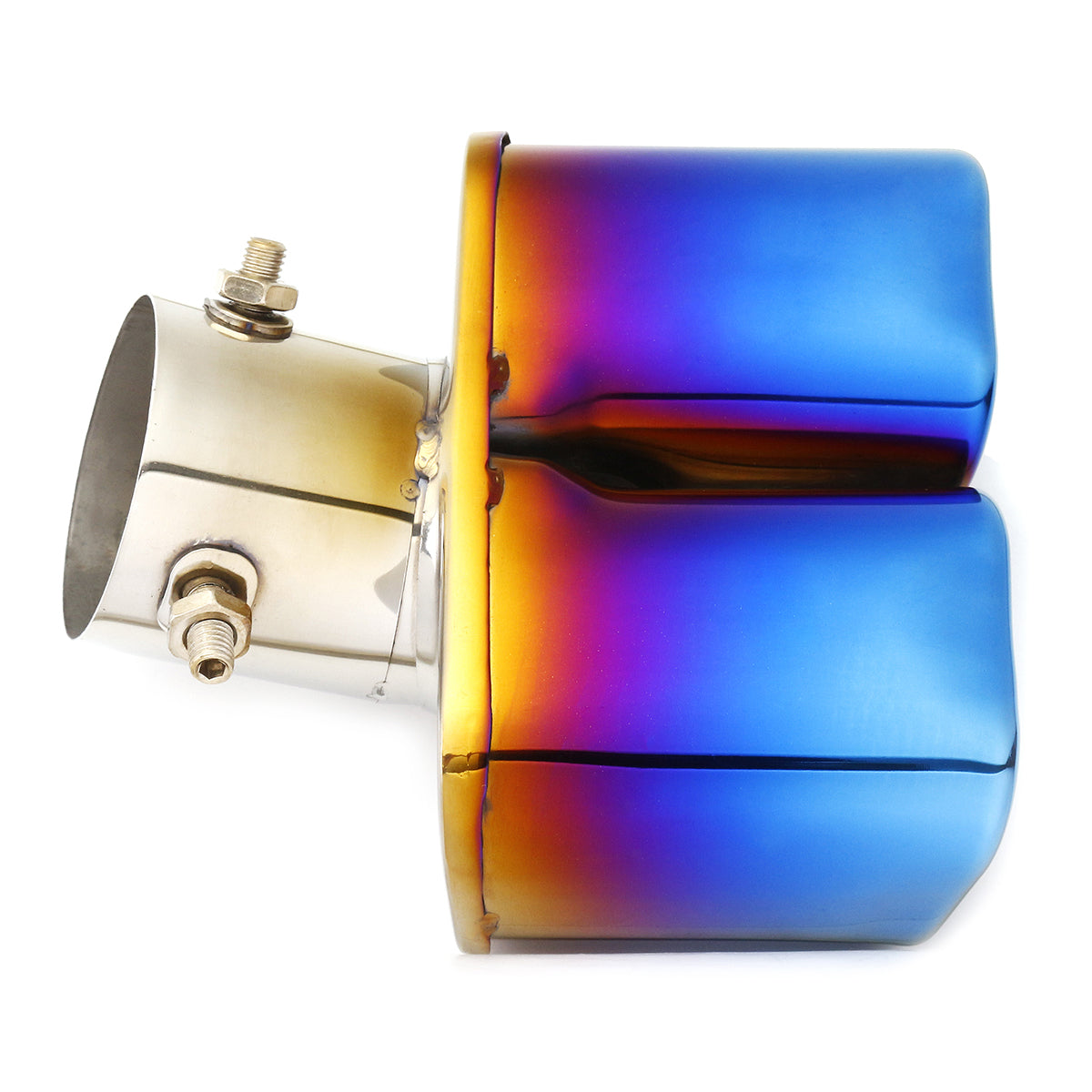 Universal Half-Grilled Blue Double Outlet Exhaust Muffler Tip End Tail Pipe - Auto GoShop