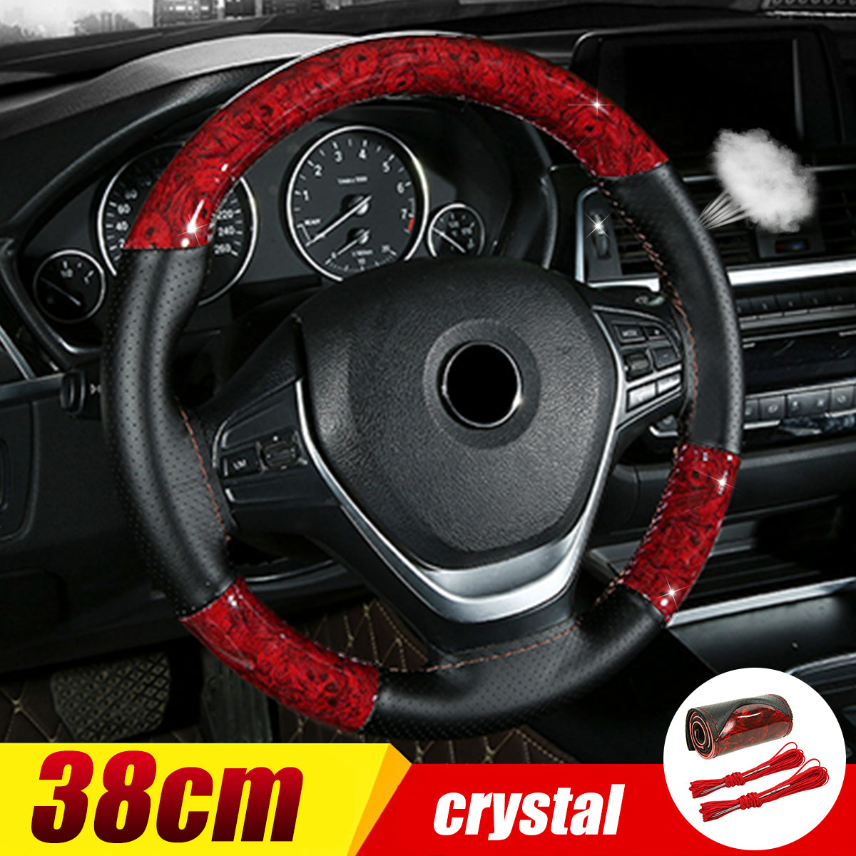 38cm Microfiber Leather Car Steering Wheel Case Cover Braiding With Needles Thread - Auto GoShop