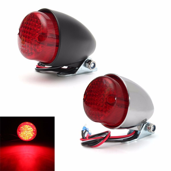 Dark Red Universal 12V Motorcycle LED Rear Lamp Tail Brake Stop Running Light Black Chrome