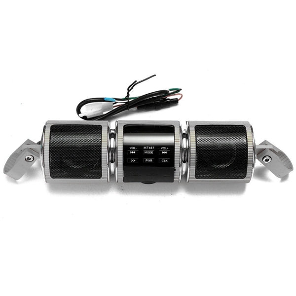 Black Motorcycle Handlebar Stereo Mp3 Speakers Waterproof Player with bluetooth Function Silver