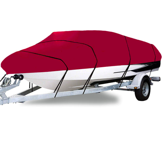 Brown 210D 11-22FT Heavy Duty Boat Cover Waterproof Dustproof Trailerable Fishing Ski Bass V-Hull Runabouts Red
