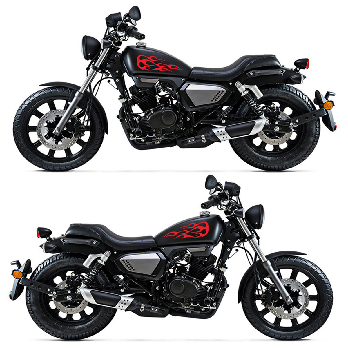 Black 2pcs Flame Badge Decal Car Motorcycle Gas Tank Decorative Stickers 13.9x5.1 Inch Universal