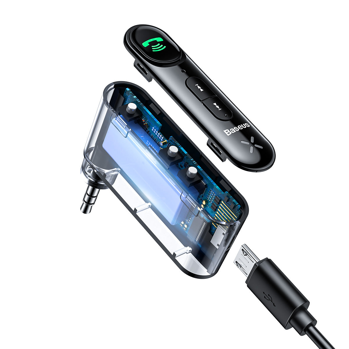 Light Blue Baseus Wireless Hands Free Bluetooth 5.0 Car AUX Music Receiver Adapter Interface 10-Hour Duration
