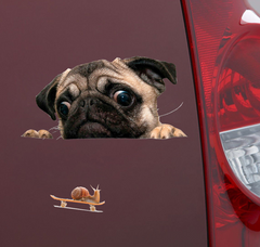 Black 3D pug looking snail car window car sticker
