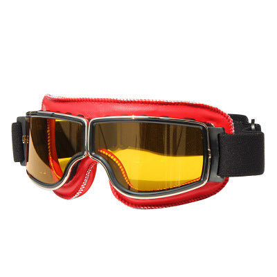 Gold Vintage Goggles Motorcycle Leather Goggles Glasses Cruiser Folding Helmet Eyewear