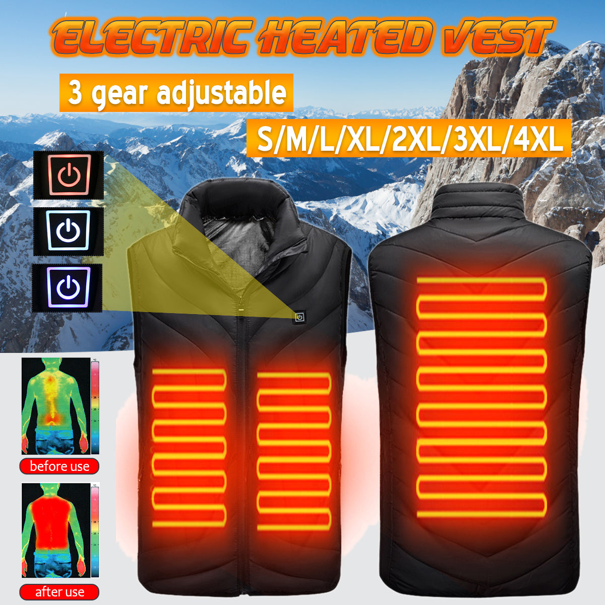 Olive Drab Red/Black 5V USB Heated Vest Men Winter Electrical Heated Sleeveless Jacket Outdoor Hiking