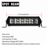 Black 7Inch/13Inch/19Inch LED Work Light Bar 12LED/24LED/36LED 36W/72W/108W 6500K IP67 12V-80V Slim Single Row Spot Beam Off-Road Waterproof