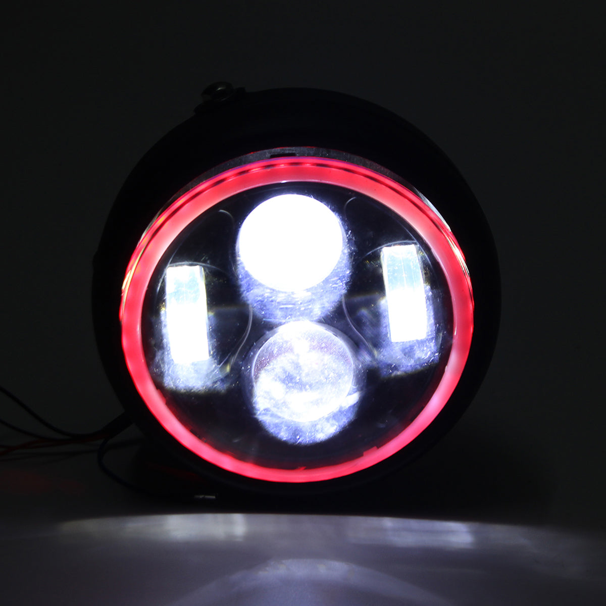 Ghost White Motorcycle Cafe Racer COB LED Projector Angel Eye Headlights Lamp
