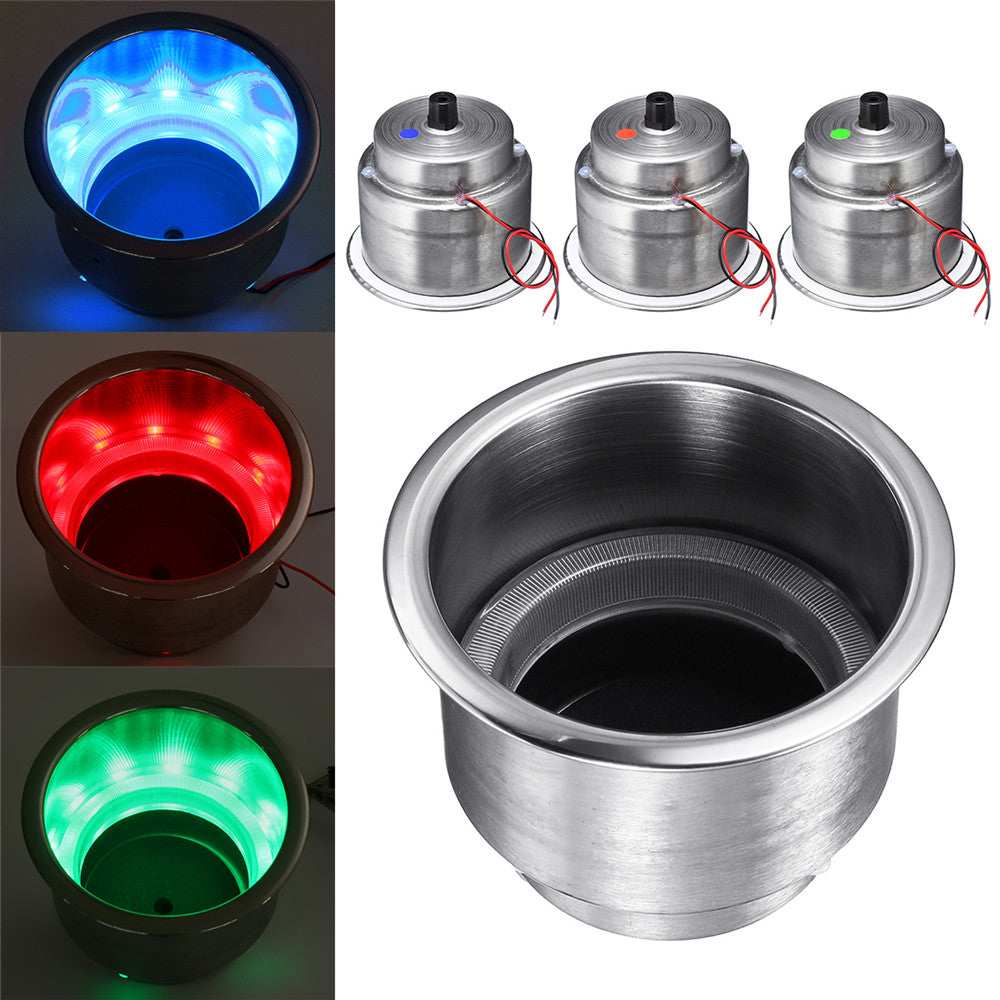 Red 14 LED Stainless Steel Cup Drink Holder Polished For Marine Motorboat Car Truck RV