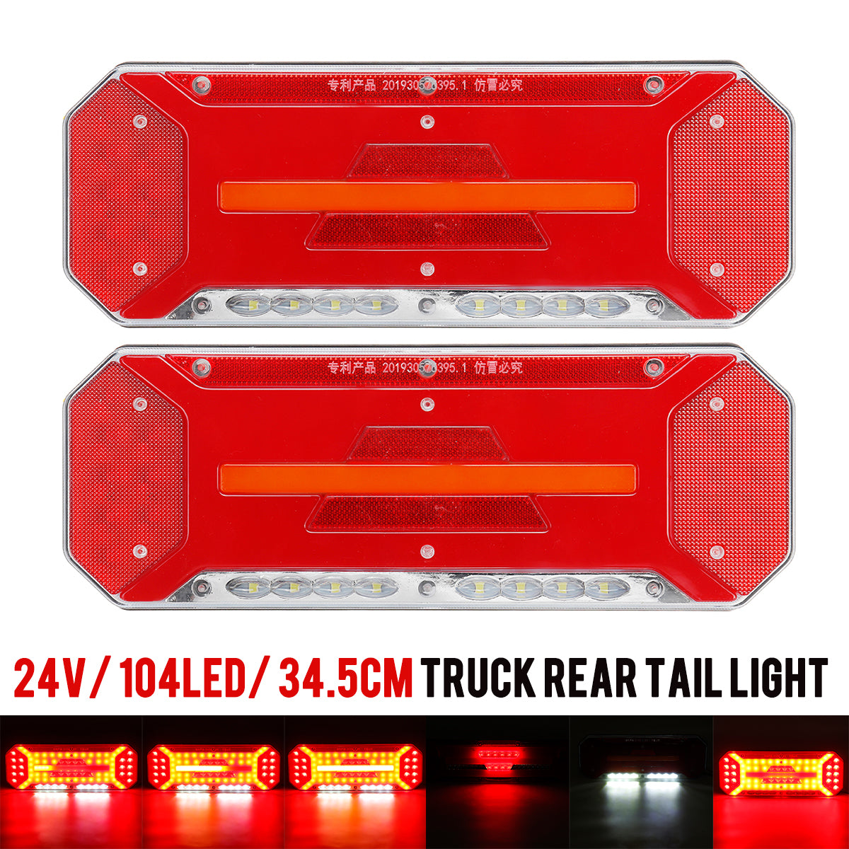 Red 24V LED Flowing Rear Tail Light Turn Signal Brake Reverse Stop Lamp For Trailer Truck Lorry Bus Boat