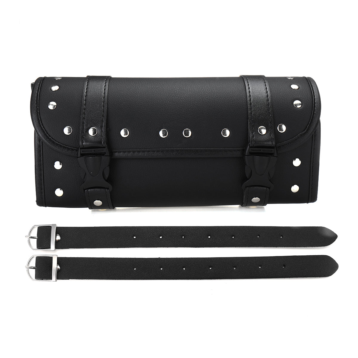 Black Motorcycle Front Fork Tool Bag Pouch Luggage SaddleBag Black Leather Universal For Touring