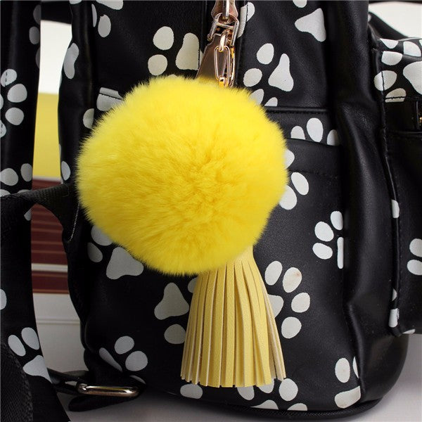 Car Keychain Handbag KeyRing Fashion Beaver Rabbit Fur Ball PomPom with Tassel - Auto GoShop