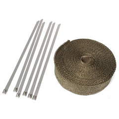 Dark Olive Green 50mmx15m Exhaust Heat Wrap Insulation Pipe Tape Titanium Glass Fiber With 6 Stainless Ties