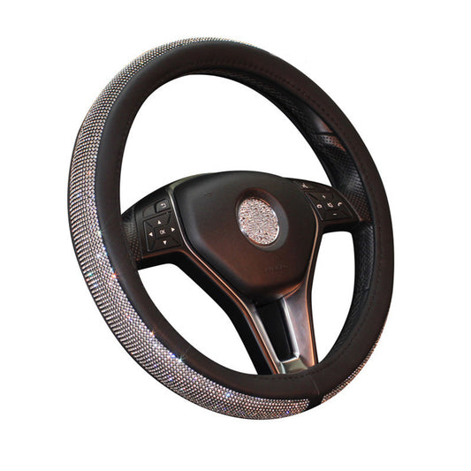 Universal 38cm Leather Car Steering Wheel Covers with Crystal Rhinestone for Women Girl Driver - Auto GoShop
