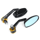 Black 7/8 Inch 22mm Handle Bar Rearview Mirrors For Motorcycle Anti-glare Blue Lenses